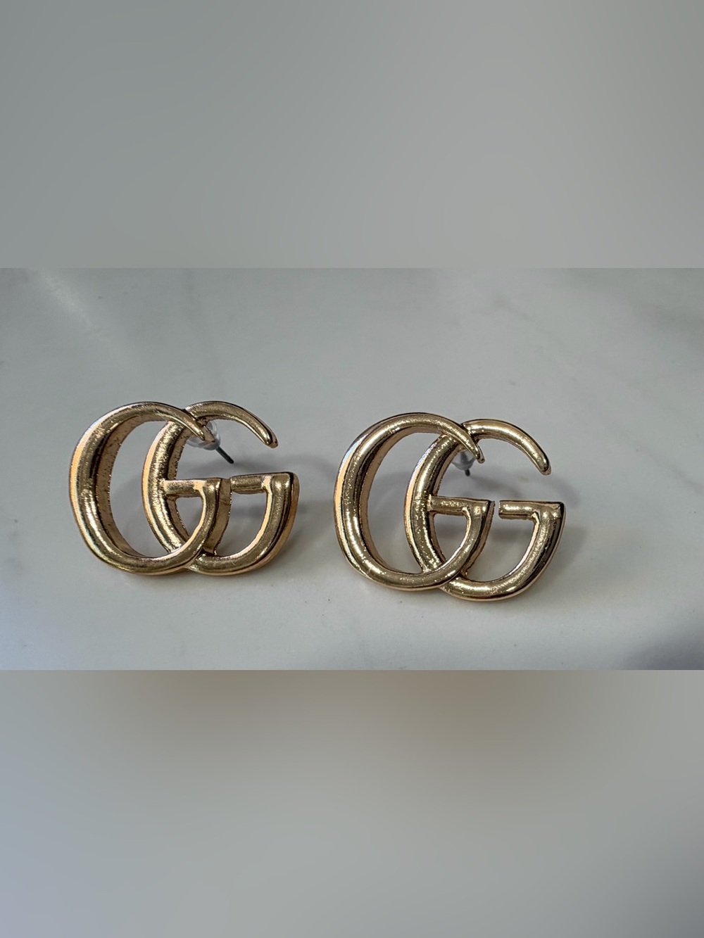 Gold tone Interlocking Double G Logo Stud Earrings